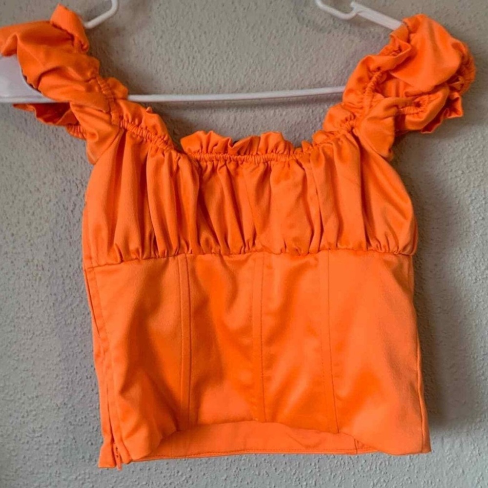 I.AM.GIA Naomi off-the-shoulder corset-style crop top in neon orange large - Picture 7 of 7